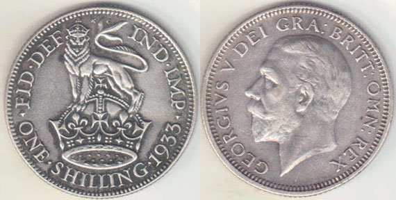 1933 Great Britain silver Shilling A004738